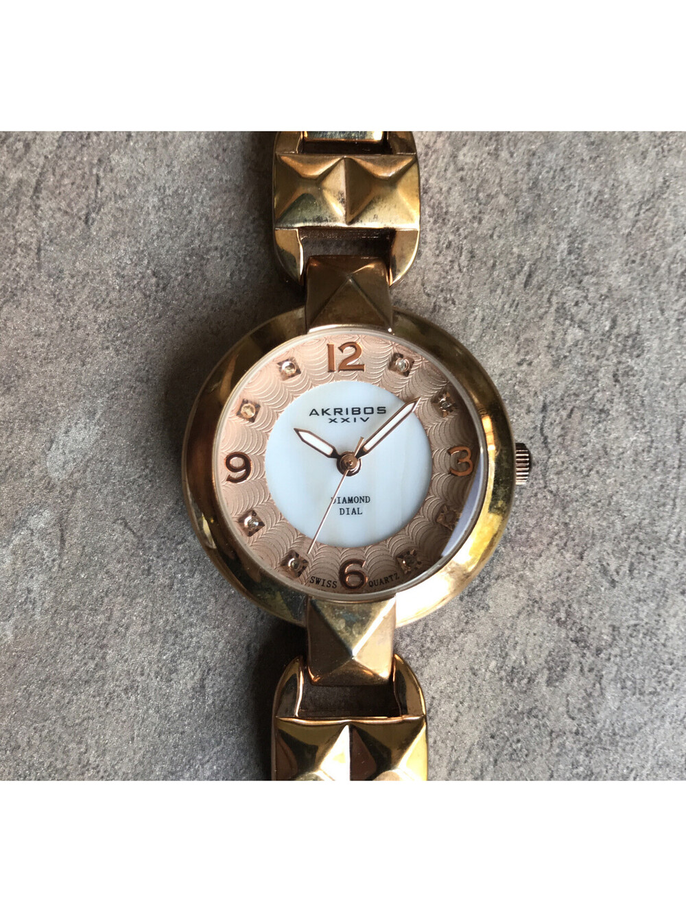 Akribos XXIV Women’s Watch AK755RG Swiss Quartz MOP Diamond Dial Bin S